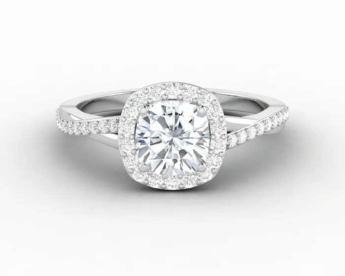 Rings Sapheena Jewelry Demi 15 Ct Cushion Cut Halo Engagement Ring with Side Stones Rings Sapheena Jewelry Demi 15 Ct Cushion Cut Halo Engagement Ring with Side Stones