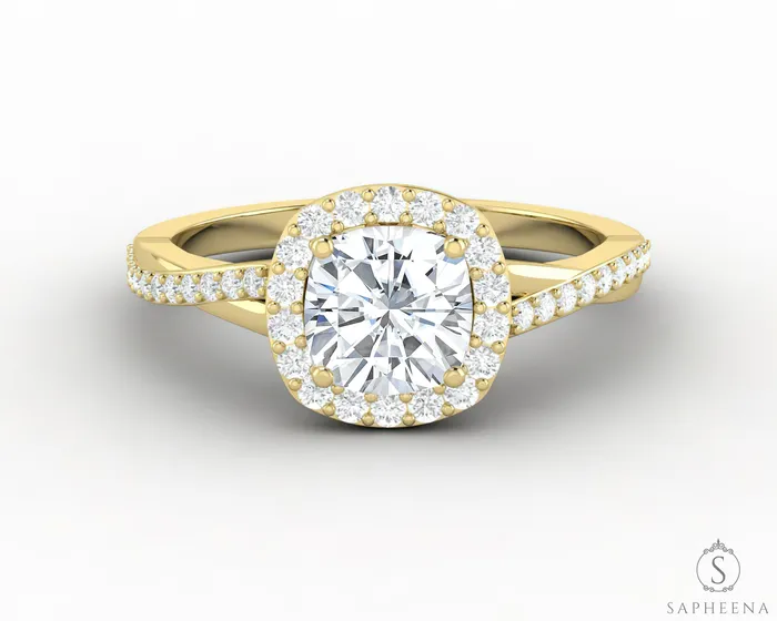 Rings Sapheena Jewelry Demi 15 Ct Cushion Cut Halo Engagement Ring with Side Stones
