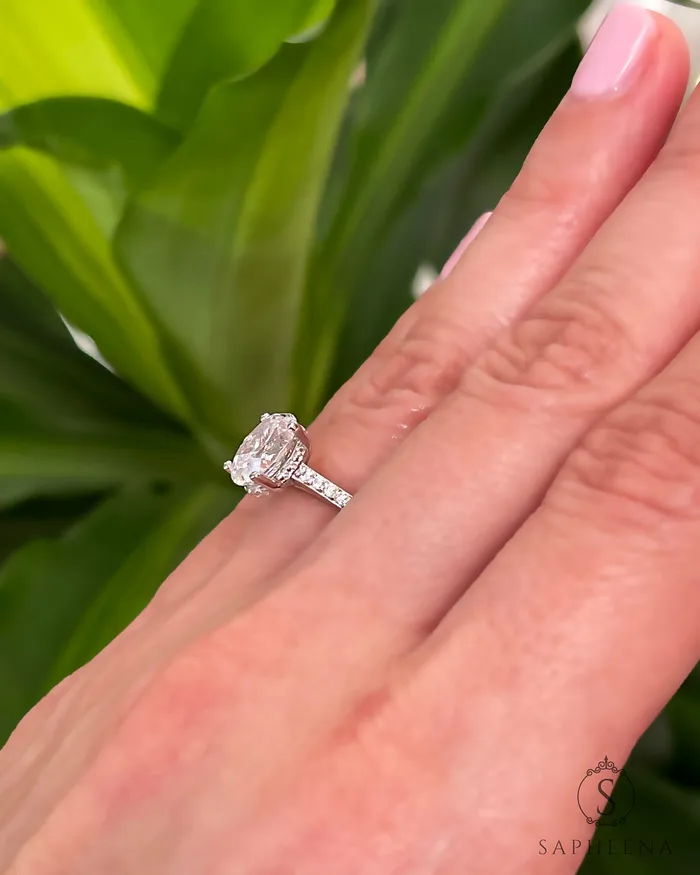 Rings Sapheena Jewelry Larisa 15 Ct Oval Cut Engagement Ring with Side Stones