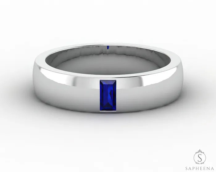Rings Sapheena Jewelry Mariana 45mm Mens Blue Sapphire Baguette Wedding Band