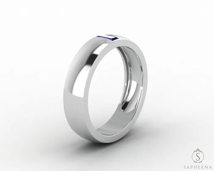 Rings Sapheena Jewelry Mariana 45mm Mens Blue Sapphire Baguette Wedding Band