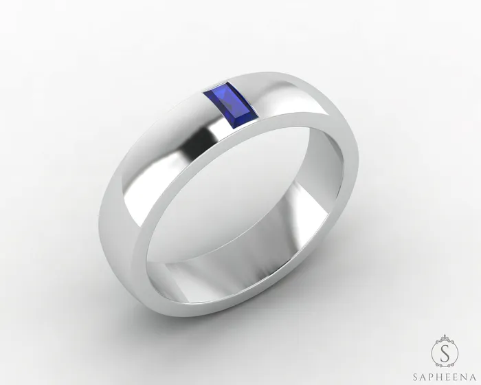 Rings Sapheena Jewelry Mariana 45mm Mens Blue Sapphire Baguette Wedding Band
