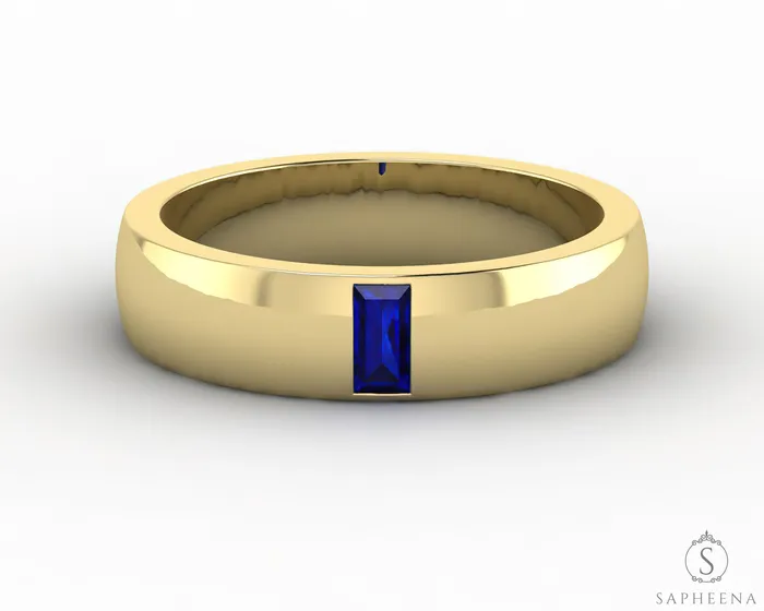 Rings Sapheena Jewelry Mariana 45mm Mens Blue Sapphire Baguette Wedding Band