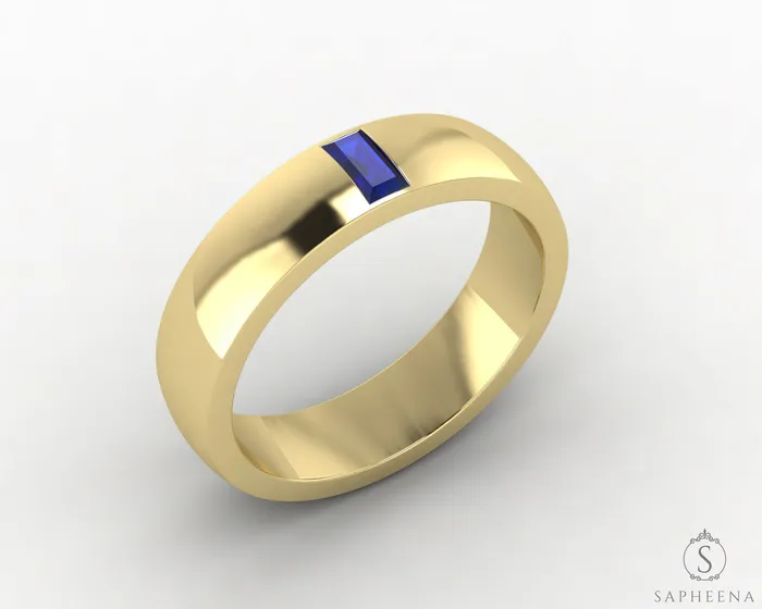 Rings Sapheena Jewelry Mariana 45mm Mens Blue Sapphire Baguette Wedding Band