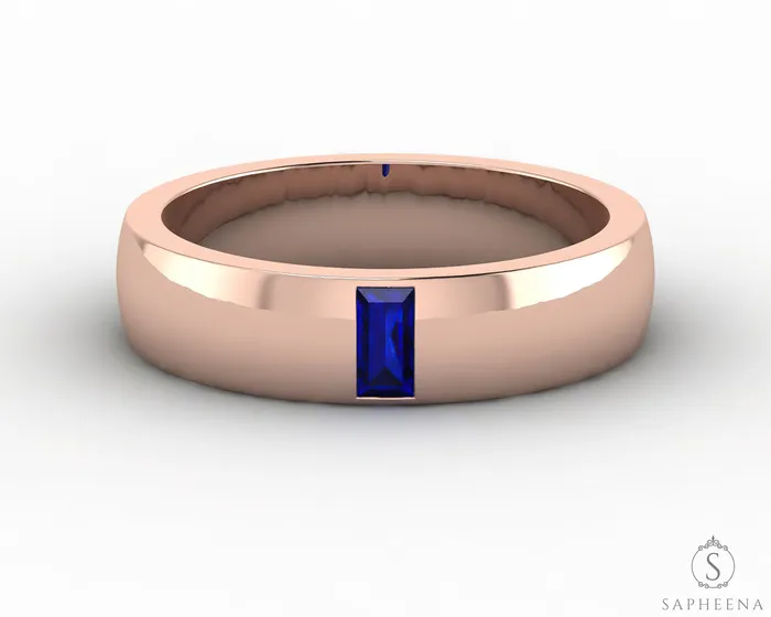 Rings Sapheena Jewelry Mariana 45mm Mens Blue Sapphire Baguette Wedding Band
