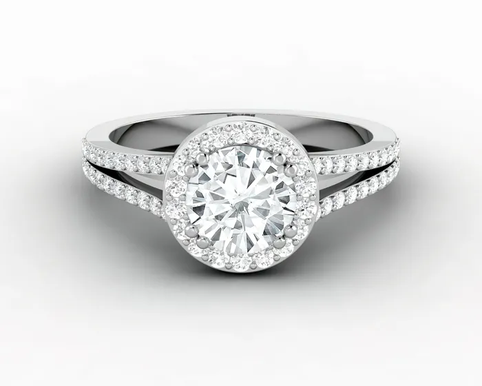 Rings Sapheena Jewelry Talya 10 Ct Round Cut Halo Engagement Ring with Side Stones
