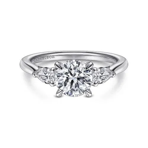Rings Sunday 14K White Gold Round 3 Stone Diamond Engagement Ring Setting Only GABRIEL CO Rings Sunday 14K White Gold Round 3 Stone Diamond Engagement Ring Setting Only GABRIEL CO