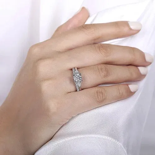 Rings Sunday 14K White Gold Round 3 Stone Diamond Engagement Ring Setting Only GABRIEL CO Rings Sunday 14K White Gold Round 3 Stone Diamond Engagement Ring Setting Only GABRIEL CO