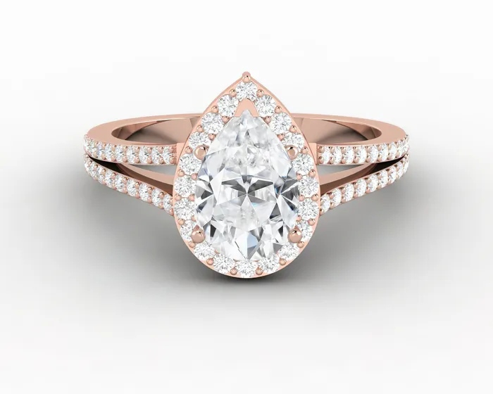 Rings Talya 125 Ct Pear Cut Halo Engagement Ring with Side Stones Sapheena Jewelry