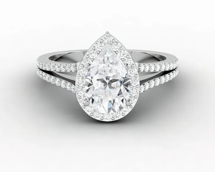 Rings Talya 125 Ct Pear Cut Halo Engagement Ring with Side Stones Sapheena Jewelry
