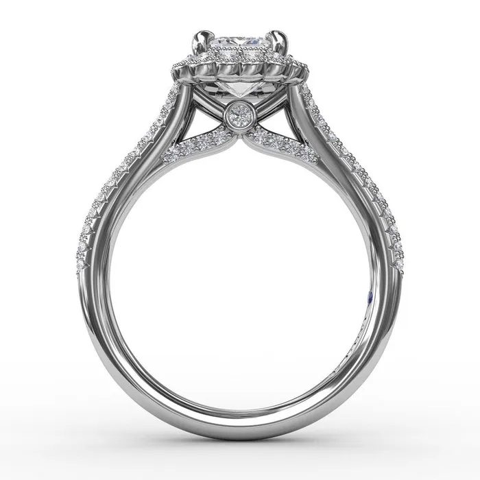 Rings Vintage Emerald Cut Diamond Halo Engagement Ring With Split Shank FANA Rings Vintage Emerald Cut Diamond Halo Engagement Ring With Split Shank FANA