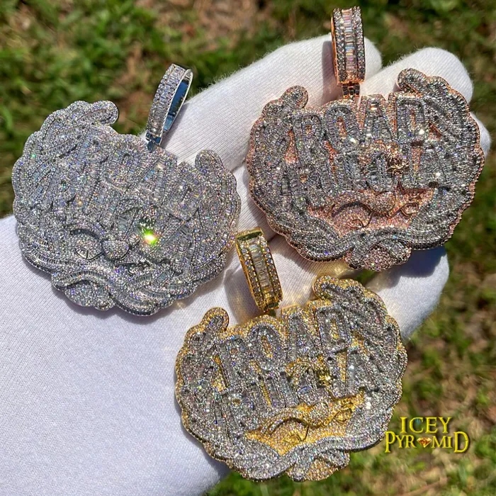 Road Runna Necklaces Road Runna Two Tone Badge Iced Out Letter Diamond Pendant Necklace