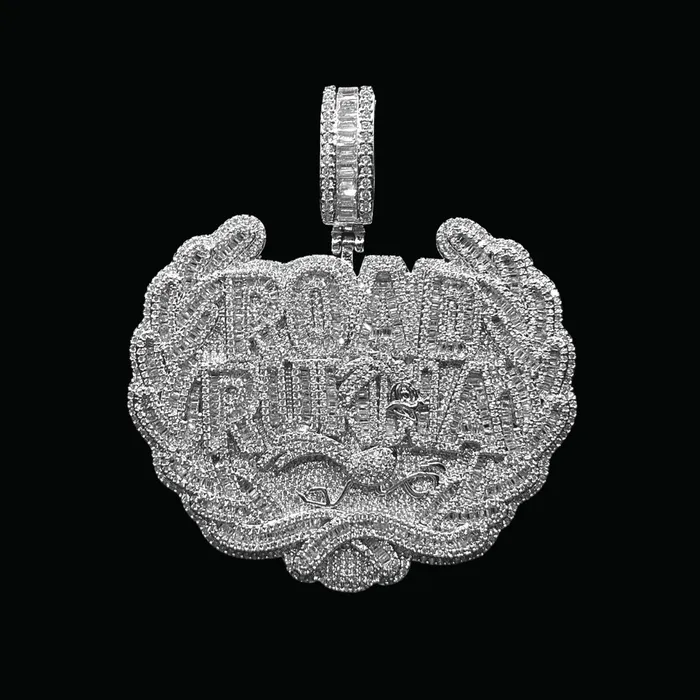Road Runna Necklaces Road Runna Two Tone Badge Iced Out Letter Diamond Pendant Necklace