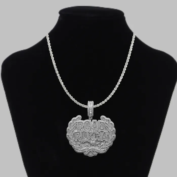 Road Runna Necklaces Road Runna Two Tone Badge Iced Out Letter Diamond Pendant Necklace