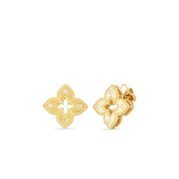 ROBERTO COIN Earrings 18K YELLOW GOLD PETITE VENETIAN PRINCESS EXTRA SMALL SATIN DIAMOND ACCENT FLOWER EARRINGS ROBERTO COIN Earrings 18K YELLOW GOLD PETITE VENETIAN PRINCESS EXTRA SMALL SATIN DIAMOND ACCENT FLOWER EARRINGS