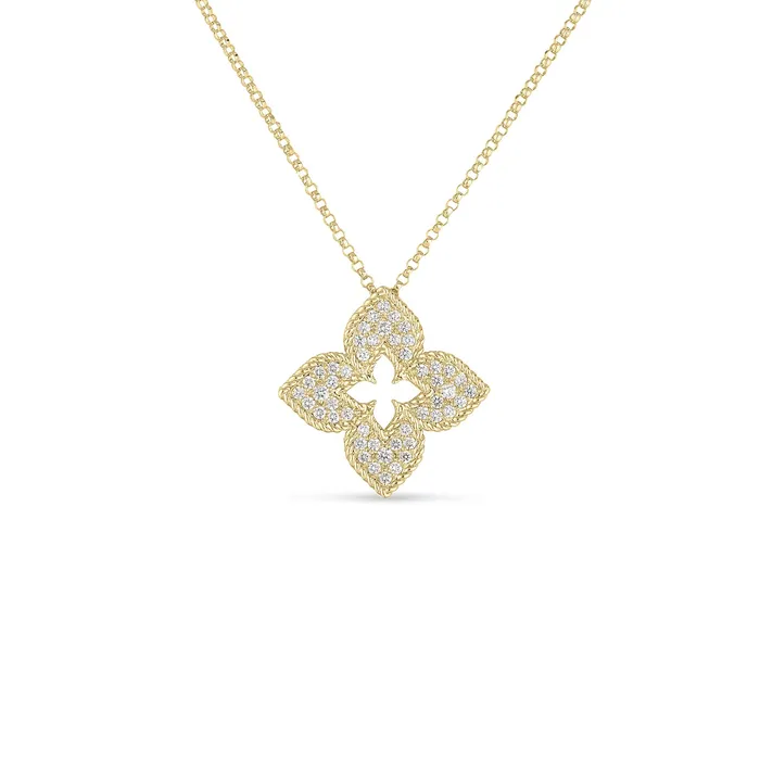 ROBERTO COIN Necklaces 18K YELLOW GOLD VENETIAN PRINCESS PAVE DIAMOND FLOWER NECKLACE ROBERTO COIN Necklaces 18K YELLOW GOLD VENETIAN PRINCESS PAVE DIAMOND FLOWER NECKLACE