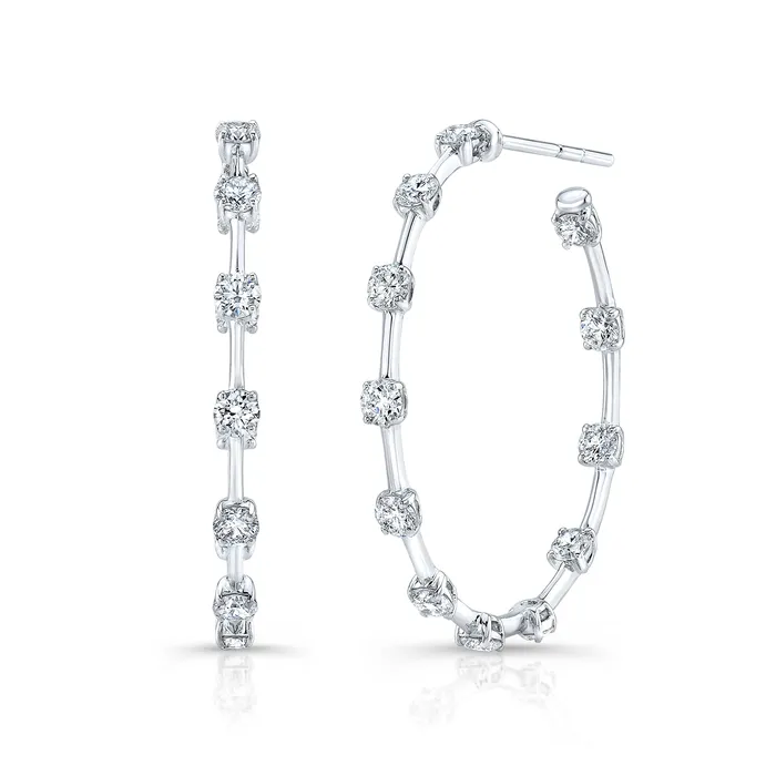 Round Diamond Station Hoop Earrings in 18kt White Gold RAHAMINOV DIAMONDS INC Earrings Round Diamond Station Hoop Earrings in 18kt White Gold RAHAMINOV DIAMONDS INC Earrings