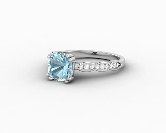 Sapheena Jewelry Celeste 15 Ct Solitaire Cushion Cut Natural Aquamarine Engagement Ring With Side Stones Rings