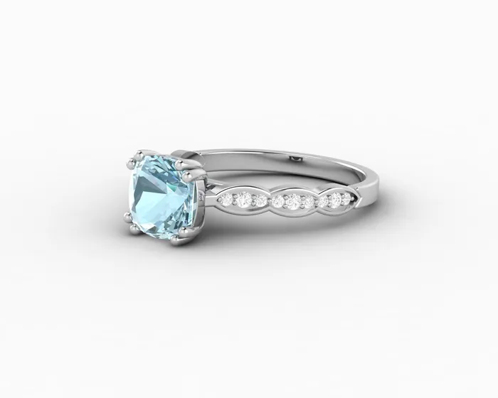 Sapheena Jewelry Celeste 15 Ct Solitaire Cushion Cut Natural Aquamarine Engagement Ring With Side Stones Rings