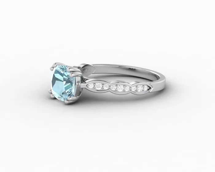 Sapheena Jewelry Celeste 15 Ct Solitaire Cushion Cut Natural Aquamarine Engagement Ring With Side Stones Rings