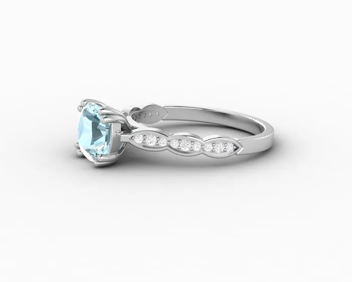 Sapheena Jewelry Celeste 15 Ct Solitaire Cushion Cut Natural Aquamarine Engagement Ring With Side Stones Rings