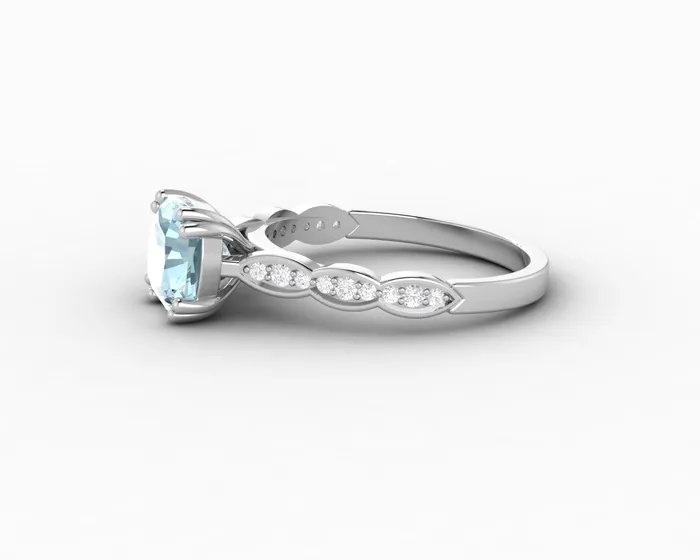 Sapheena Jewelry Celeste 15 Ct Solitaire Cushion Cut Natural Aquamarine Engagement Ring With Side Stones Rings