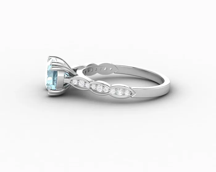 Sapheena Jewelry Celeste 15 Ct Solitaire Cushion Cut Natural Aquamarine Engagement Ring With Side Stones Rings