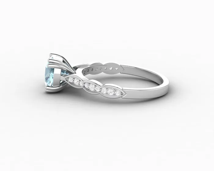 Sapheena Jewelry Celeste 15 Ct Solitaire Cushion Cut Natural Aquamarine Engagement Ring With Side Stones Rings