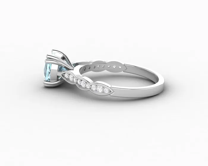 Sapheena Jewelry Celeste 15 Ct Solitaire Cushion Cut Natural Aquamarine Engagement Ring With Side Stones Rings