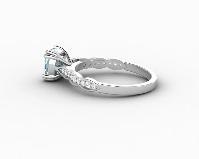 Sapheena Jewelry Celeste 15 Ct Solitaire Cushion Cut Natural Aquamarine Engagement Ring With Side Stones Rings