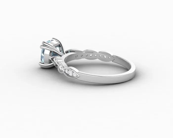 Sapheena Jewelry Celeste 15 Ct Solitaire Cushion Cut Natural Aquamarine Engagement Ring With Side Stones Rings