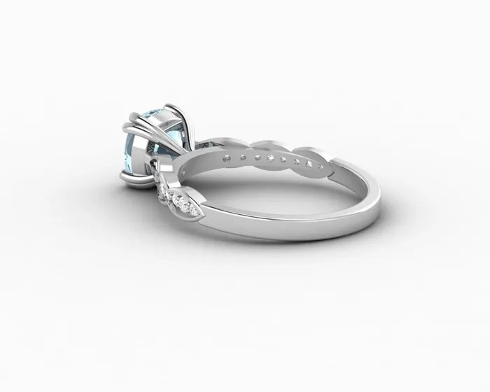 Sapheena Jewelry Celeste 15 Ct Solitaire Cushion Cut Natural Aquamarine Engagement Ring With Side Stones Rings