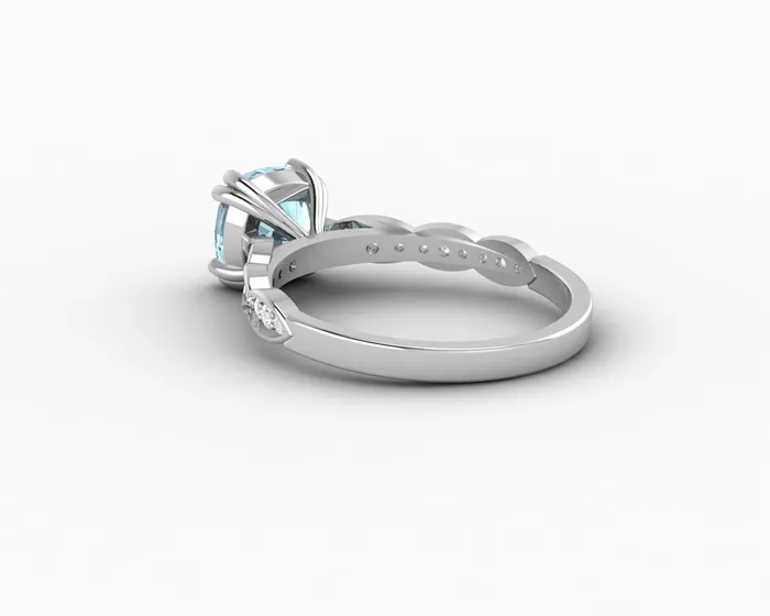Sapheena Jewelry Celeste 15 Ct Solitaire Cushion Cut Natural Aquamarine Engagement Ring With Side Stones Rings