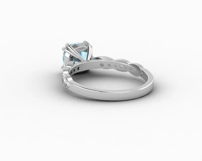 Sapheena Jewelry Celeste 15 Ct Solitaire Cushion Cut Natural Aquamarine Engagement Ring With Side Stones Rings