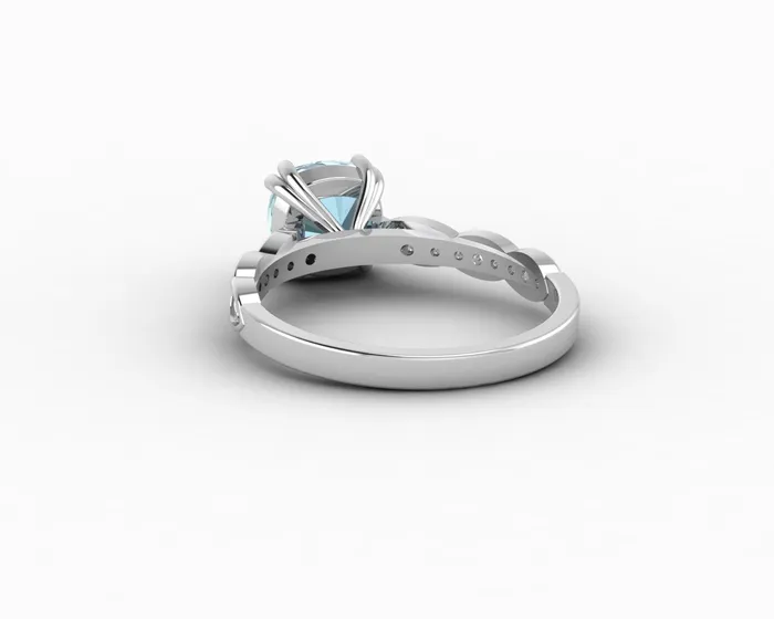 Sapheena Jewelry Celeste 15 Ct Solitaire Cushion Cut Natural Aquamarine Engagement Ring With Side Stones Rings