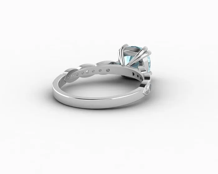 Sapheena Jewelry Celeste 15 Ct Solitaire Cushion Cut Natural Aquamarine Engagement Ring With Side Stones Rings