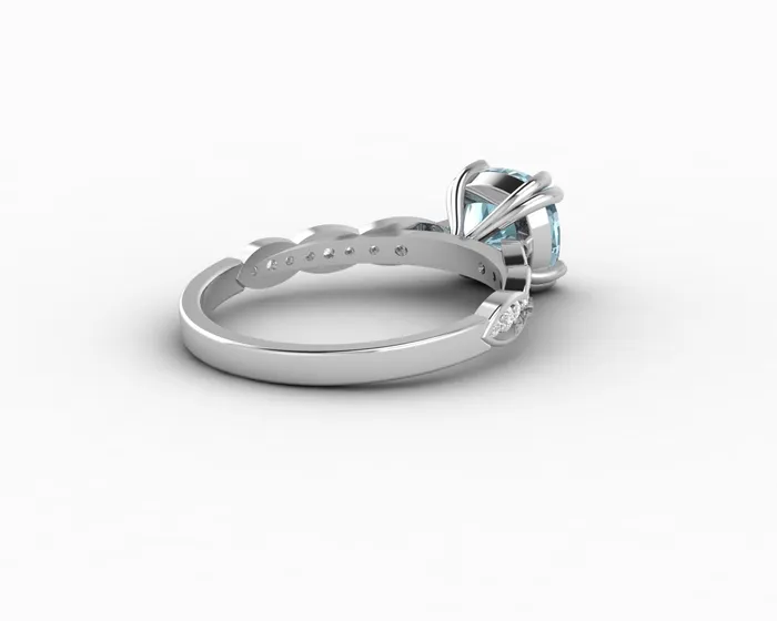 Sapheena Jewelry Celeste 15 Ct Solitaire Cushion Cut Natural Aquamarine Engagement Ring With Side Stones Rings