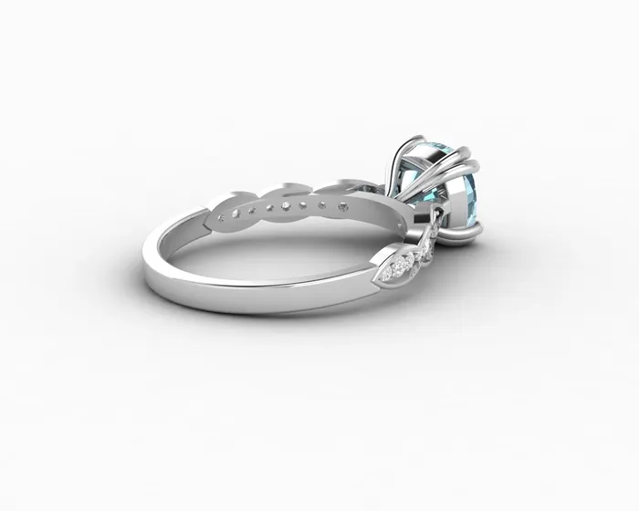 Sapheena Jewelry Celeste 15 Ct Solitaire Cushion Cut Natural Aquamarine Engagement Ring With Side Stones Rings