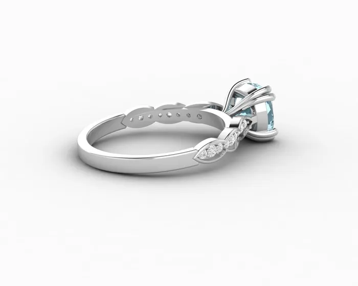 Sapheena Jewelry Celeste 15 Ct Solitaire Cushion Cut Natural Aquamarine Engagement Ring With Side Stones Rings