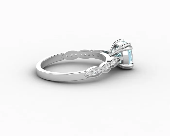 Sapheena Jewelry Celeste 15 Ct Solitaire Cushion Cut Natural Aquamarine Engagement Ring With Side Stones Rings
