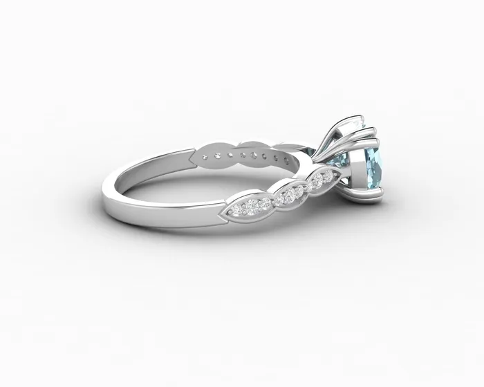Sapheena Jewelry Celeste 15 Ct Solitaire Cushion Cut Natural Aquamarine Engagement Ring With Side Stones Rings