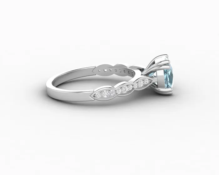 Sapheena Jewelry Celeste 15 Ct Solitaire Cushion Cut Natural Aquamarine Engagement Ring With Side Stones Rings