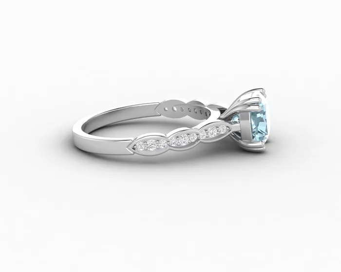 Sapheena Jewelry Celeste 15 Ct Solitaire Cushion Cut Natural Aquamarine Engagement Ring With Side Stones Rings