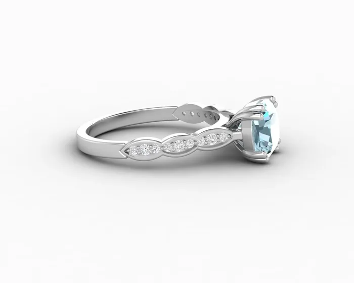 Sapheena Jewelry Celeste 15 Ct Solitaire Cushion Cut Natural Aquamarine Engagement Ring With Side Stones Rings