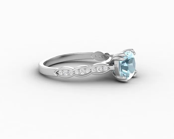 Sapheena Jewelry Celeste 15 Ct Solitaire Cushion Cut Natural Aquamarine Engagement Ring With Side Stones Rings