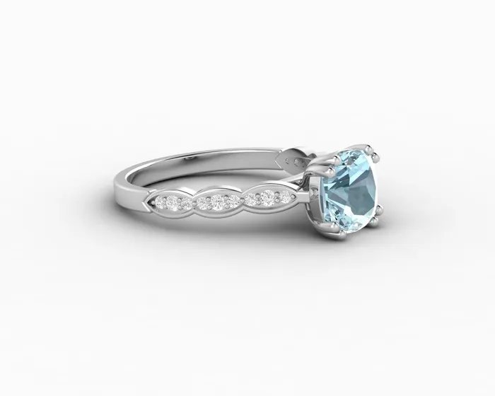 Sapheena Jewelry Celeste 15 Ct Solitaire Cushion Cut Natural Aquamarine Engagement Ring With Side Stones Rings