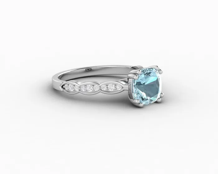 Sapheena Jewelry Celeste 15 Ct Solitaire Cushion Cut Natural Aquamarine Engagement Ring With Side Stones Rings