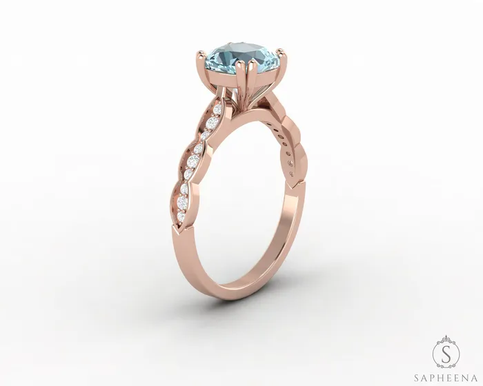 Sapheena Jewelry Celeste 15 Ct Solitaire Cushion Cut Natural Aquamarine Engagement Ring With Side Stones Rings