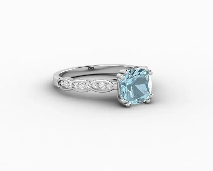 Sapheena Jewelry Celeste 15 Ct Solitaire Cushion Cut Natural Aquamarine Engagement Ring With Side Stones Rings