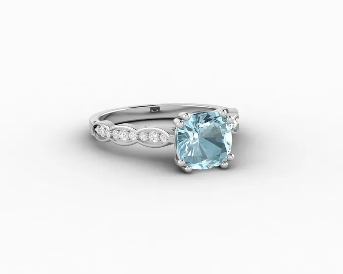 Sapheena Jewelry Celeste 15 Ct Solitaire Cushion Cut Natural Aquamarine Engagement Ring With Side Stones Rings